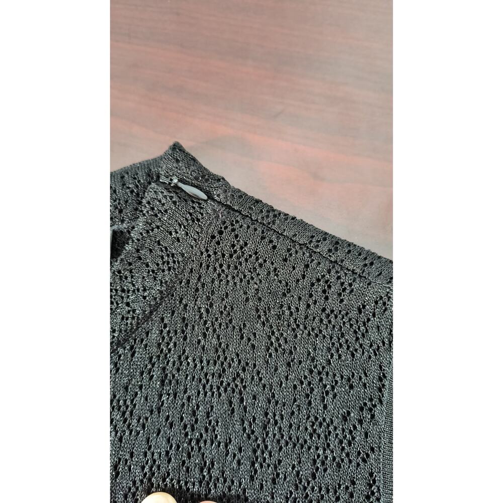 St. John Basics Knit Sleeveless Top Women's Sz L Black Open-Weave Classic Staple - Picture 6 of 16